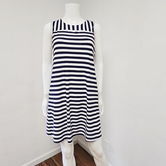 Jude Connally Dress Medium Molly Sleeveless Navy Stripe Pockets Jude Cloth Prep - Picture 1 of 8